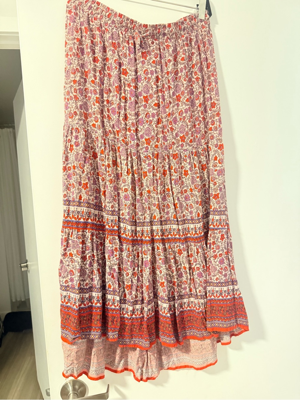 Knox Rose Pink, Orange & Purple Floral Tiered Midi Skirt